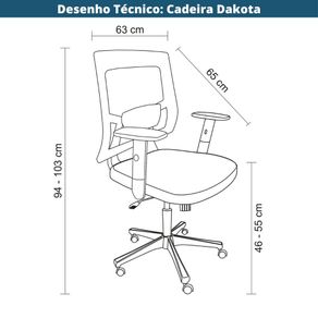 7 Cadeira de Escritorio NR-17 Giratoria Diretor Dakota Rivatti Tela Mesh Cinza e Base Rodizio Nylon Desenho Tecnico